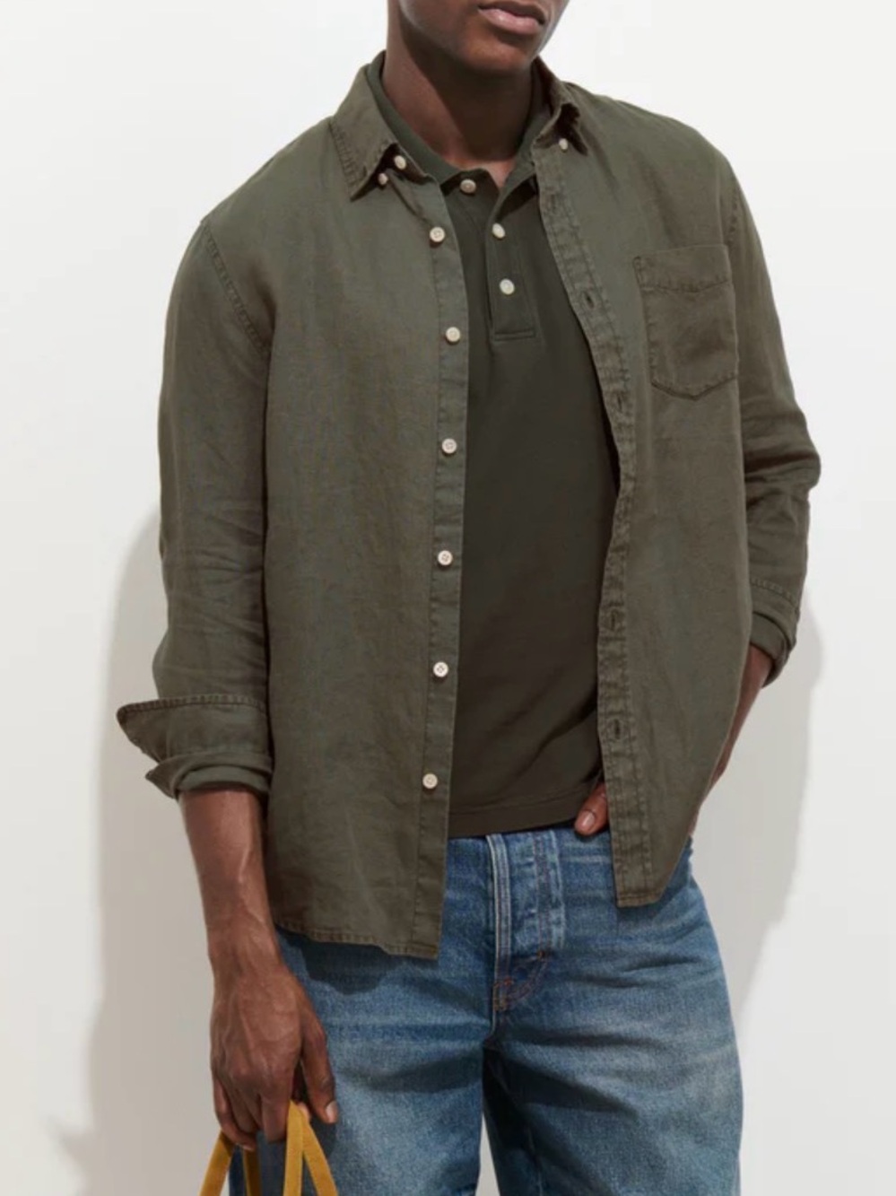 Alex Mill Men’s Dark Khaki Linen Button Down Field Shirt Size XXL NEW